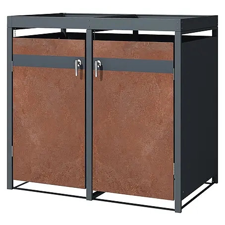 ML-Design  Mülltonnenbox für 2 Tonne 240L Anthrazit, Rot-Braun mit Pflanzdach