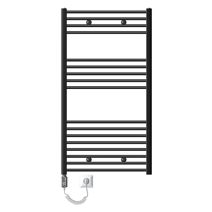 LuxeBath Elektro-Badheizkörper Handtuchwärmer mit Heizstab 750x1200 mm gerade Anthrazit 1200W -  - Schwarzer elektrischer Handtuchwärmer mit Querstreben, Stecker und Spiralkabel.