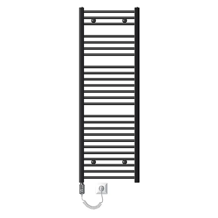 LuxeBath Elektro-Badheizkörper Handtuchwärmer mit Heizstab 500x1500 mm gebogen Anthrazit 1200W -  - Schwarzer elektrischer Handtuchwärmer, wandmontiert, mit Spiralkabel in Steckdose.