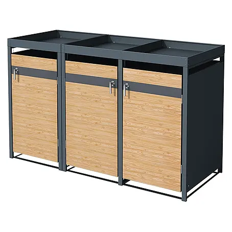 ML-Design  Mülltonnenbox für 3 Tonne 240L Anthrazit, Lärchenoptik mit Pflanzdach