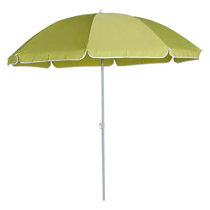 Sunfun Balkonschirm rund Provence II - Apfelgrün, Durchmesser Bespannung: 250 cm - Sonnenschirm in einem Limettengrün mit weißem Rand und Ständer, ideal für Strand und Garten.
