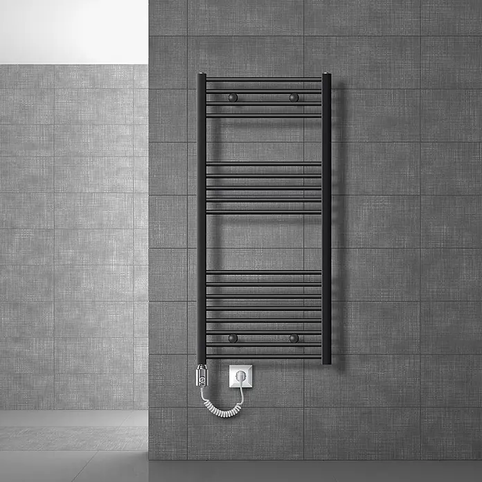 LuxeBath Elektro-Badheizkörper Handtuchheizkörper 600x1200mm Anthrazit gerade 900W -  - Schwarzer elektrischer Handtuchwärmer.