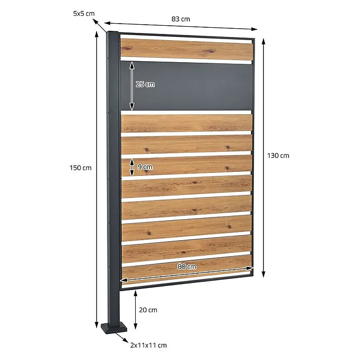 ML-Design Mülltonnenbox Mülltonnenzaun Mülltonnenabtrennung mit 1 Zaunelement, erweiterbar - Stahl, Anthrazit, Braun - Dunkelgraues und holzfarbenes Sichtschutzelement mit Metallrahmen, horizontalen Lamellen und massivem Bereich. Maße: 150x83 cm.