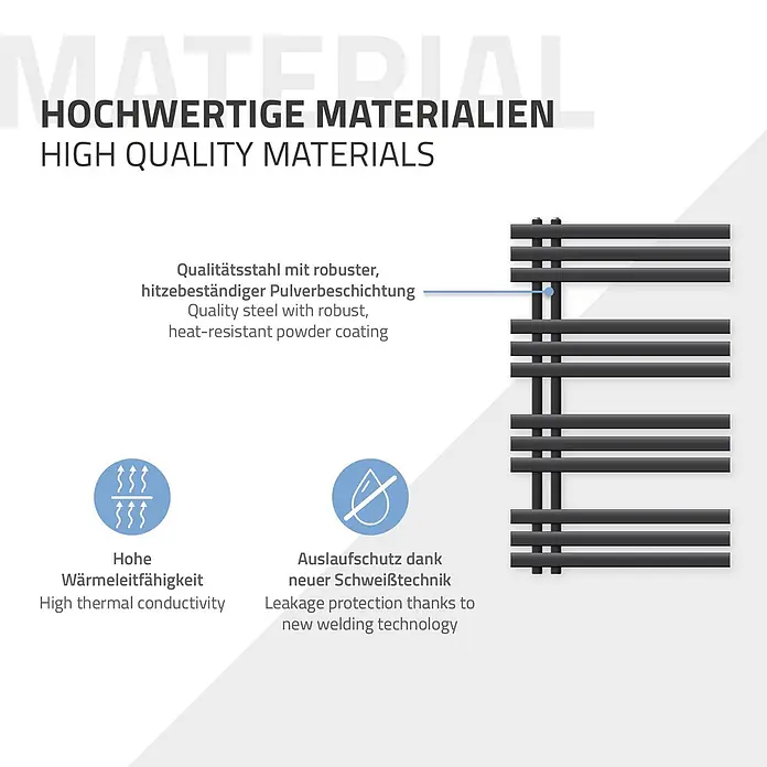 LuxeBath Elektro-Badheizkörper Handtuchheizkörper Elektrisch mit Heizstab 600x1000mm Anthrazit 600W -  - Schwarzer Heizkörper aus Qualitätsstahl mit hitzebeständiger Beschichtung. Hohe Wärmeleitfähigkeit und Auslaufschutz.