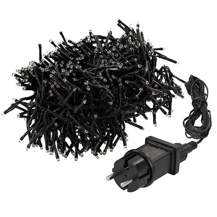 ECD Germany LED-Clusterlichterkette 576 LEDs 4m für Innen & Außen IP44 Warmweiß - Außen, 576 Stk., Netzbetrieben - Schwarze LED-Lichterkette mit warmweißen Birnen und Netzstecker.