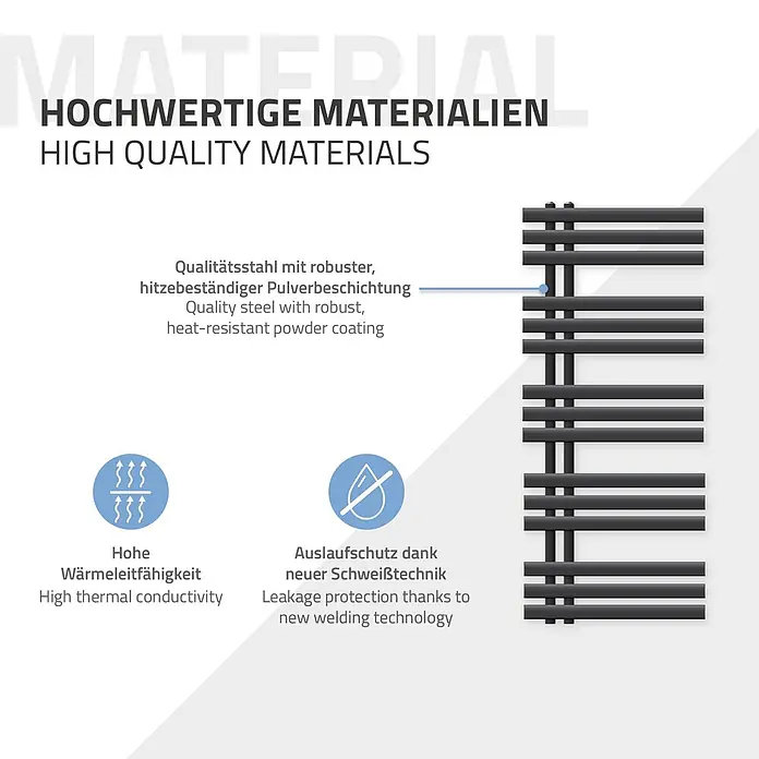 LuxeBath Elektro-Badheizkörper Handtuchheizkörper Elektrisch mit Heizstab 500x1200mm Anthrazit 1200 W - B x H: 50 x 120 mm - Schwarzer vertikaler Heizkörper aus Qualitätsstahl mit robuster, hitzebeständiger Pulverbeschichtung.