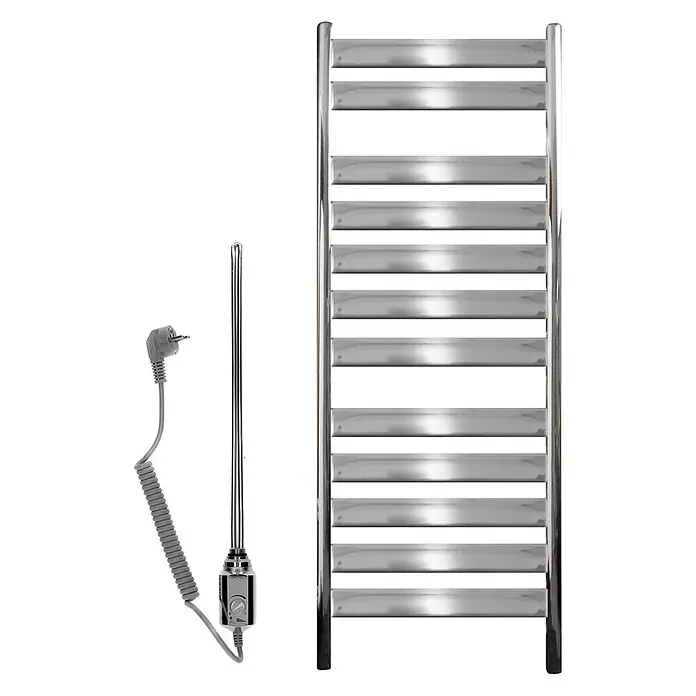 ECD Germany Elektro-Badheizkörper Designheizkörper Chrom 500x950mm Heizstab 600W -  - Chrom-Handtuchwärmer mit flachen Stangen und elektrischem Heizelement mit Spiralkabel und Stecker.