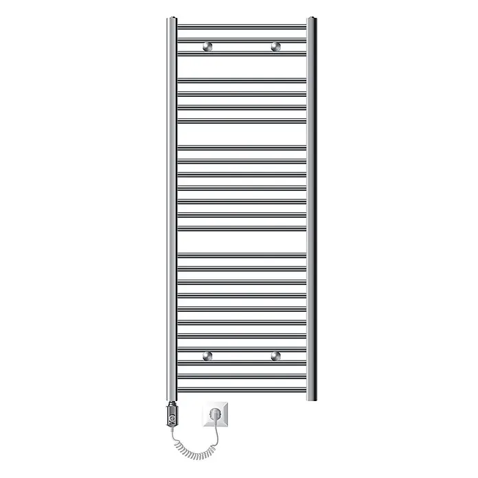 LuxeBath Elektro-Badheizkörper Handtuchwärmer mit Heizstab 600x1500 mm gerade Chrome 900W -  - Verchromter elektrischer Handtuchwärmer mit Querstreben, über Spiralkabel an Steckdose angeschlossen.