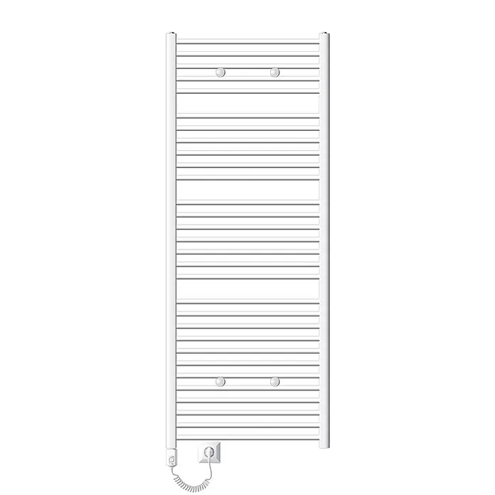 LuxeBath Elektro-Badheizkörper Handtuchwärmer mit Heizstab 750x1800 mm gebogen Weiß 1200W -  - Weißer elektrischer Handtuchwärmer zur Wandmontage mit Spiralkabel.