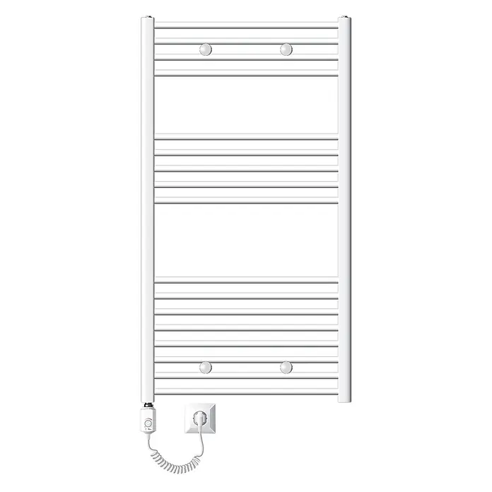 LuxeBath Elektro-Badheizkörper Handtuchwärmer mit Heizstab 750x1200 mm gerade Weiß 1200W - B x H: 750 x 1.200 mm - Weißer elektrischer Handtuchheizkörper mit horizontalen Stangen, integriertem Regler und Netzstecker.