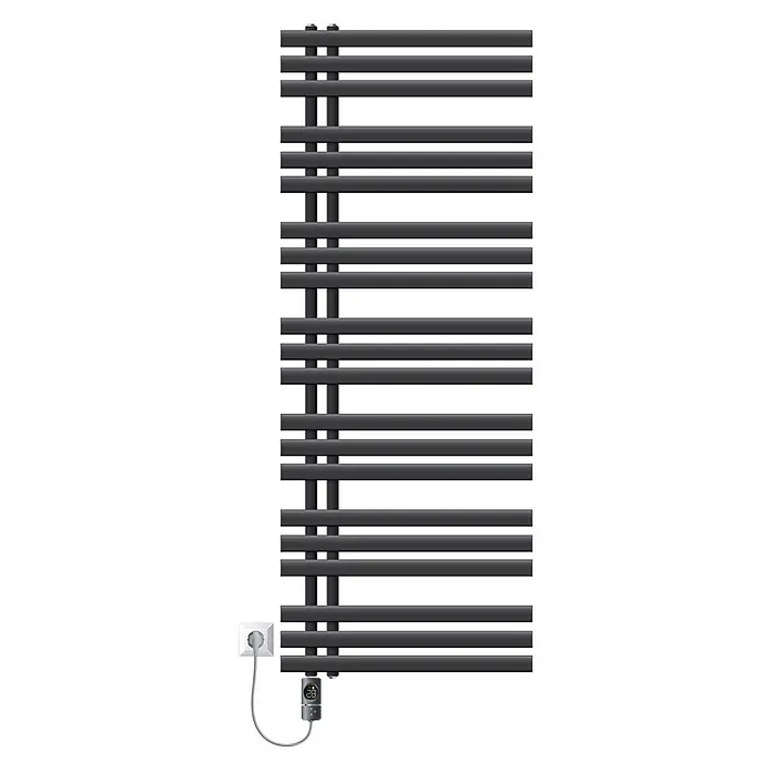 LuxeBath Elektro-Badheizkörper Design Handtuchheizkörper Handtuchwärmer Elektrisch mit Heizstab 1200W - B x H: 60 x 160 cm - Anthrazitfarbener elektrischer Handtuchwärmer mit Digitalthermostat, an Steckdose angeschlossen.