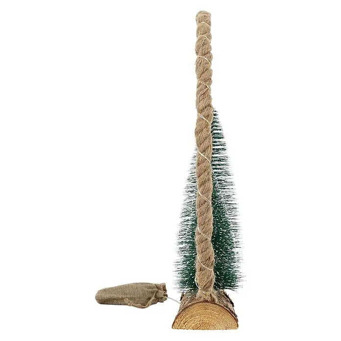 ECD Germany LED-Weihnachtsdekofigur Dekobaum beleuchtete Winterlandschaft Tannenbaum Deko Holzbaum - Braun, Grün, Netzbetrieben, LED - Kleiner künstlicher Weihnachtsbaum mit grünen Nadeln, Juteseil-Stamm, Lichterkette, Holzsockel und Jutebeutel.