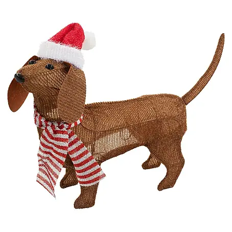 ECD Germany  LED-Weihnachtsdekofigur LED Weihnachten Hund Dackel Gartenfigur Hundefigur Batteriebetriebene