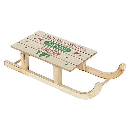 ECD Germany  LED-Weihnachtsdekofigur Dekoschlitten Retro Rodel Holzschlitten Winterdeko