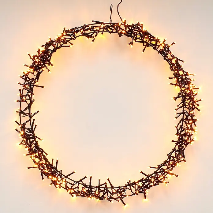 ECD Germany LED-Weihnachtsdekofigur Wandkranz Hängekranz Weihnachts Kranz Lichterkranz Dekorationskranz - 48 x 6 x 48 cm, Schwarz, Netzbetrieben, LED - Runder Lichterkranz mit warmweißen LEDs an dunklen Kabeln.