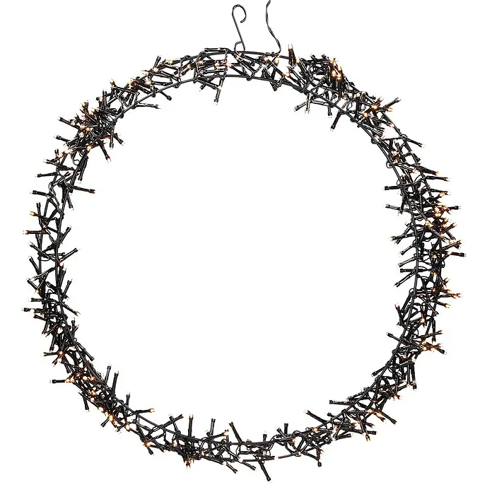 ECD Germany LED-Weihnachtsdekofigur Wandkranz Hängekranz Weihnachts Kranz Lichterkranz Dekorationskranz - 48 x 6 x 48 cm, Schwarz, Netzbetrieben, LED - Schwarzer runder Lichterkettenkranz mit warmweißen LEDs und Aufhängehaken.