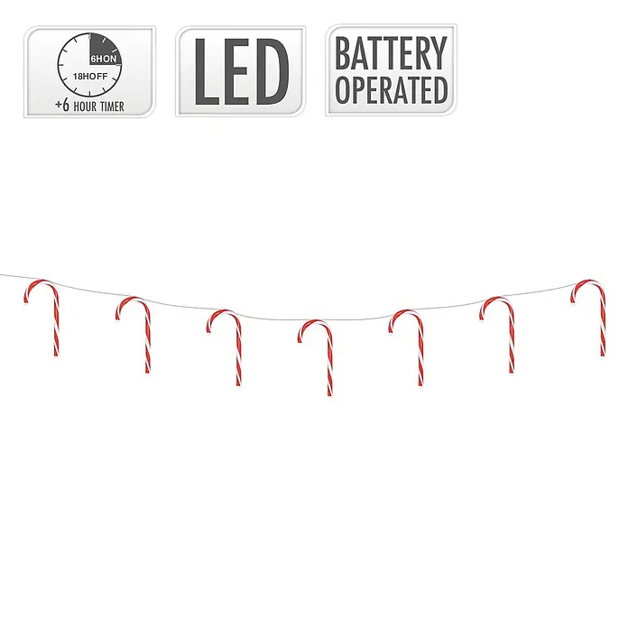 ECD Germany LED-Weihnachtsdekofigur LED Lichterkette Weihnachten Deko Beleuchtung Zuckerstäbe Candy Cane - 330 x 2 x 20 cm, Rot, Weiß, Akkubetrieben, LED - Rot-weiß gestreifte Zuckerstangen LED-Lichterkette mit 6-Stunden-Timer, batteriebetrieben.