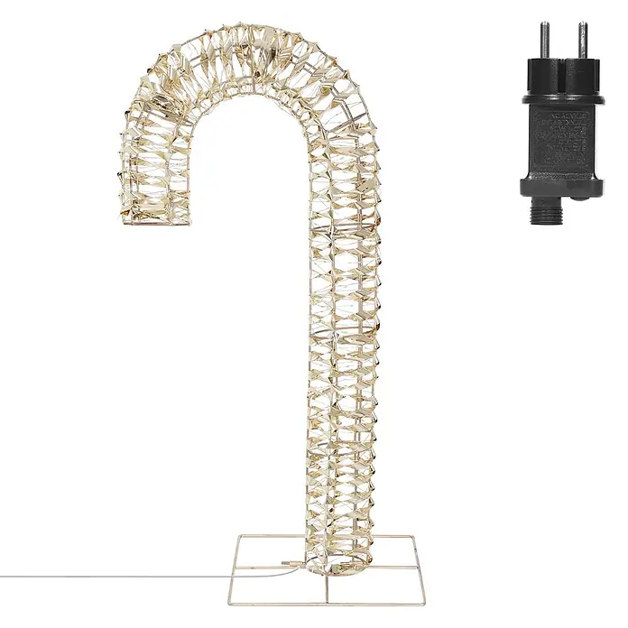 ECD Germany LED-Weihnachtsdekofigur LED-Zuckerstange Weihnachtsbeleuchtung IP44 Wetterfest Candy Cane - Altgold, Netzbetrieben, LED - Beleuchtete goldfarbene facettierte Zuckerstangen-Dekoration mit Netzstecker.