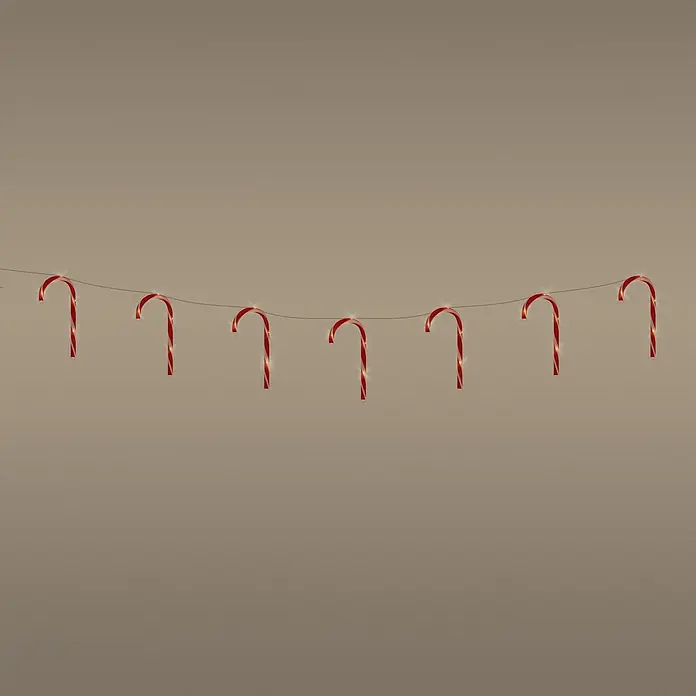 ECD Germany LED-Weihnachtsdekofigur LED Lichterkette Weihnachten Deko Beleuchtung Zuckerstäbe Candy Cane - 330 x 2 x 20 cm, Rot, Weiß, Akkubetrieben, LED - Beleuchtete rot-weiße Zuckerstangen-Lichterkette, horizontal hängend.