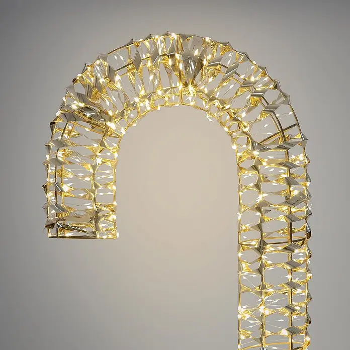 ECD Germany LED-Weihnachtsdekofigur LED-Zuckerstange Weihnachtsbeleuchtung IP44 Wetterfest Candy Cane - Altgold, Netzbetrieben, LED - Goldene metallische Zuckerstangen-Bogenverzierung mit LED-Beleuchtung.