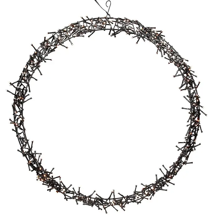 ECD Germany LED-Weihnachtsdekofigur Wandkranz Hängekranz Weihnachts Kranz Lichterkranz Dekorationskranz - 58 x 6,5 x 58 cm, Schwarz, Netzbetrieben, LED - Dunkler Lichterkranz aus Draht mit vielen warmweißen LEDs und Aufhänger.
