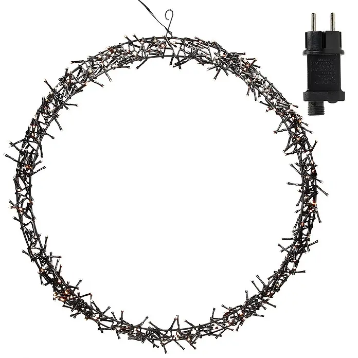 ECD Germany LED-Weihnachtsdekofigur Wandkranz Hängekranz Weihnachts Kranz Lichterkranz Dekorationskranz - 58 x 6,5 x 58 cm, Schwarz, Netzbetrieben, LED - Kreisförmige dunkle Cluster-Lichterkette mit warmweißen LEDs und schwarzem Stecker, für Dekoration.