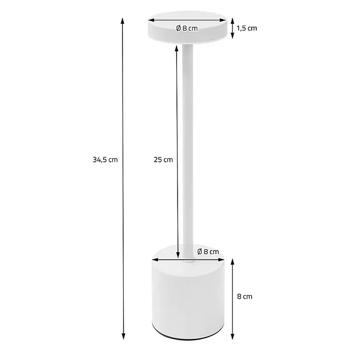 ML-Design LED-Tischleuchte rund Nachttischlampe Weiß 3 Lichtfarben Tragbare Metall Led Lampe - Weiß, Weiß - Weiße Tischleuchte mit rundem Fuß, zylindrischem Stiel und runder Oberseite. Gesamthöhe 34,5 cm.