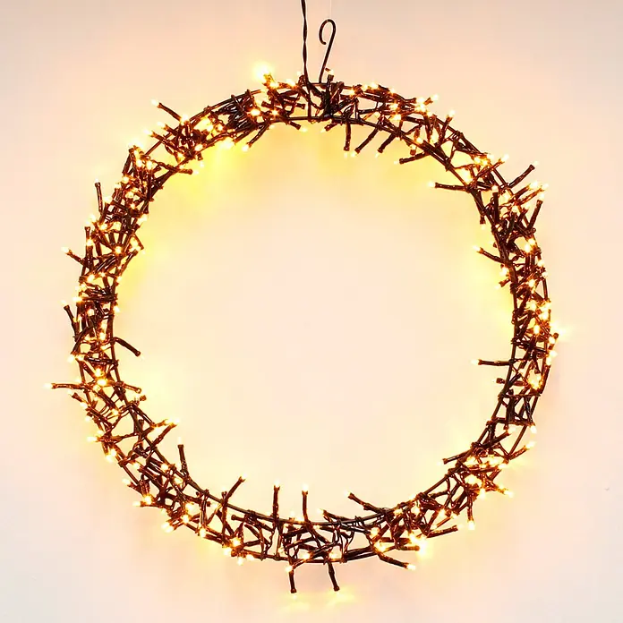 ECD Germany LED-Weihnachtsdekofigur Warmweiß - 38 x 5,5 x 38 cm, Schwarz, Netzbetrieben, LED - Runde Lichterdekoration aus dunklen, verflochtenen Ästen mit warmweißen LEDs, zum Aufhängen.