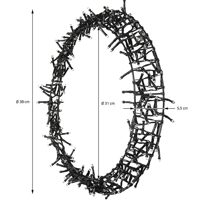 ECD Germany LED-Weihnachtsdekofigur Warmweiß - 38 x 5,5 x 38 cm, Schwarz, Netzbetrieben, LED - Schwarzer LED-Lichterring, 38 cm Außendurchmesser, 31 cm Innendurchmesser, 5,5 cm dick, für Dekoration.