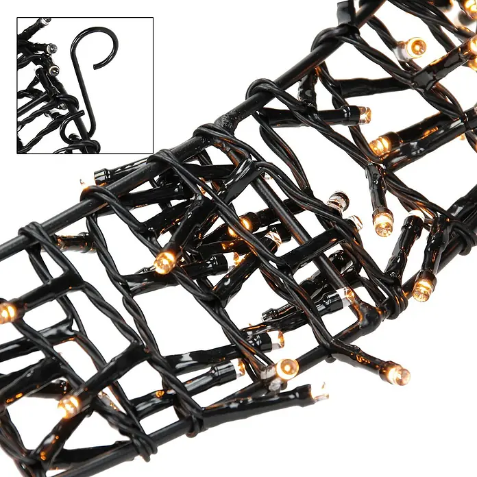 ECD Germany LED-Weihnachtsdekofigur Wandkranz Hängekranz Weihnachts Kranz Lichterkranz Dekorationskranz - 58 x 6,5 x 58 cm, Schwarz, Netzbetrieben, LED - Schwarzes LED-Lichternetz mit warmweißen Lichtern und Aufhängehaken.