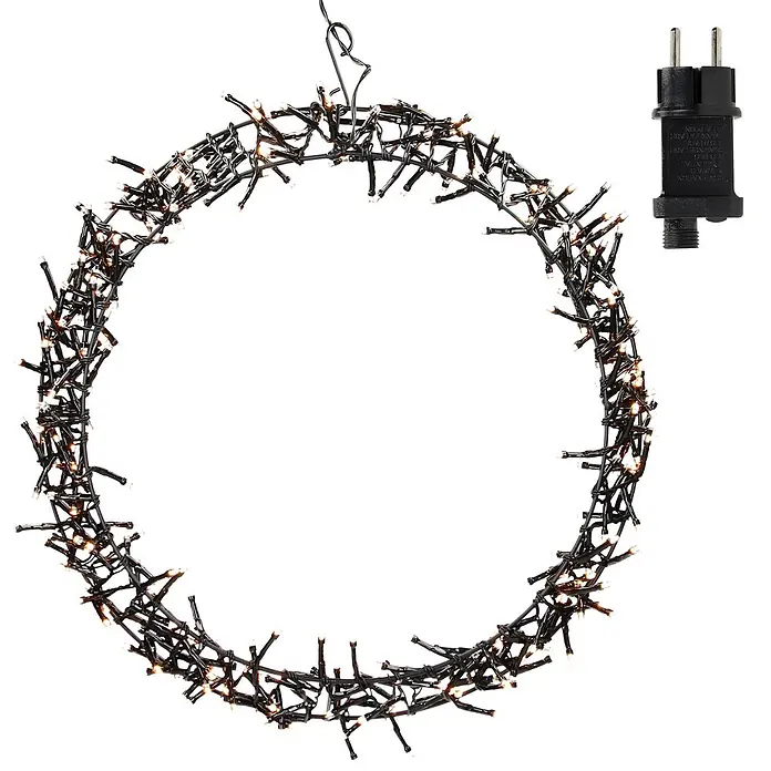 ECD Germany LED-Weihnachtsdekofigur Warmweiß - 38 x 5,5 x 38 cm, Schwarz, Netzbetrieben, LED - Runder Lichterkranz aus schwarzen Drähten mit warmweißen LEDs und Netzstecker.