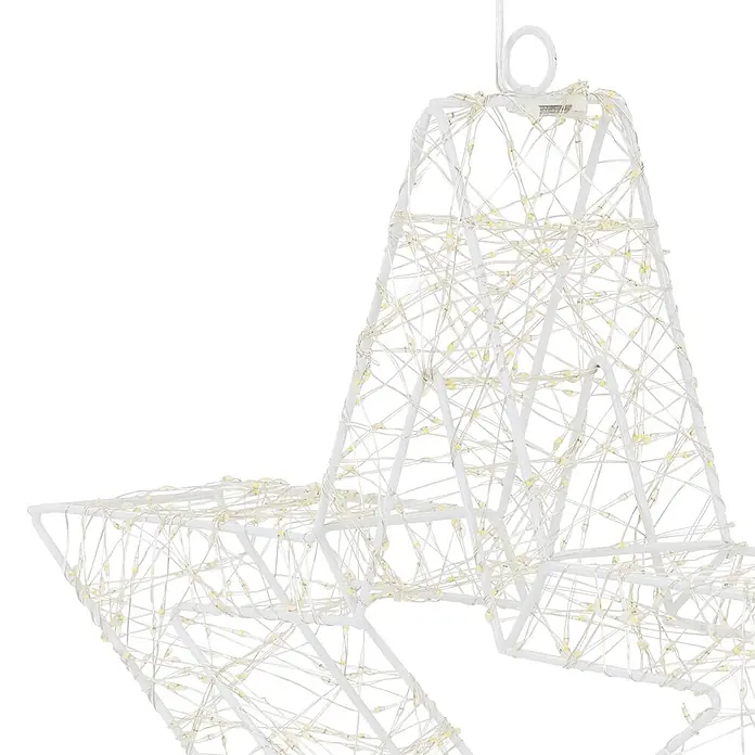 ECD Germany LED-Weihnachtsdekoleuchte Weihnachtsdeko Drahtstern Weihnachtsstern Dekostern für Weihnachten - 8 x 38 x 38 cm, Weiß, Netzbetrieben, LED - Weißes sternförmiges Leuchtobjekt mit warmweißen LED-Lichterketten.
