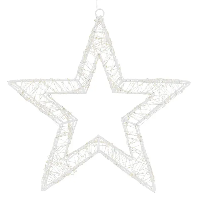 ECD Germany LED-Weihnachtsdekoleuchte Weihnachtsdeko Drahtstern Weihnachtsstern Dekostern für Weihnachten - 8 x 38 x 38 cm, Weiß, Netzbetrieben, LED - Weißer Stern mit warmweißen LEDs als festliche Dekoration.