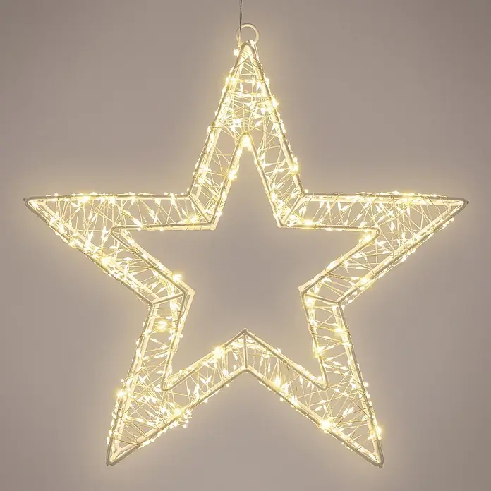 ECD Germany LED-Weihnachtsdekoleuchte Weihnachtsdeko Drahtstern Weihnachtsstern Dekostern für Weihnachten - 8 x 38 x 38 cm, Weiß, Netzbetrieben, LED - Beleuchtete, sternförmige Dekoration aus weißem Rahmen mit warmweißen LEDs.