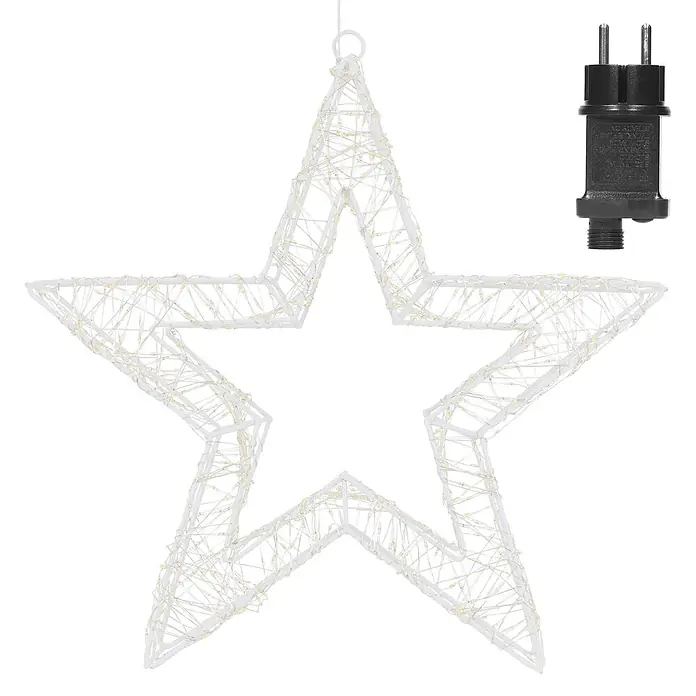 ECD Germany LED-Weihnachtsdekoleuchte Weihnachtsdeko Drahtstern Weihnachtsstern Dekostern für Weihnachten - 8 x 38 x 38 cm, Weiß, Netzbetrieben, LED - Weiße LED-Sternendekoration mit warmweißen Lichtern und schwarzem Eurostecker.