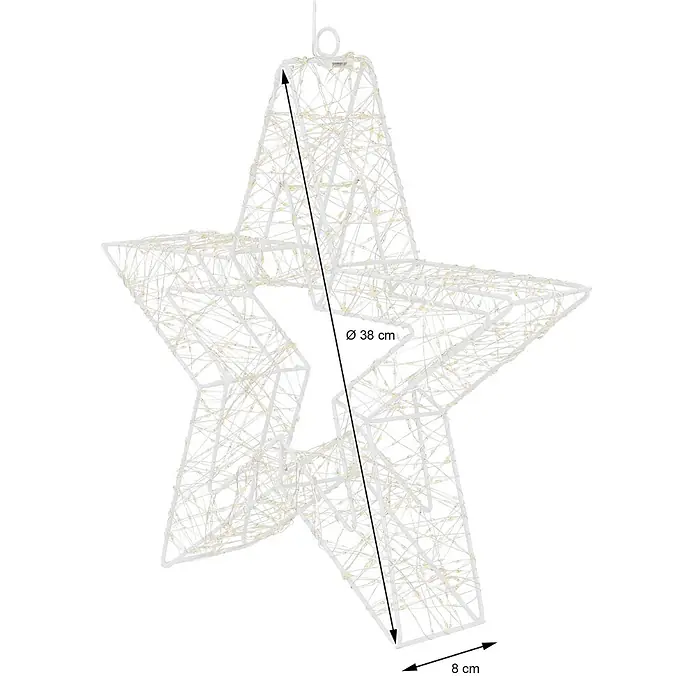 ECD Germany LED-Weihnachtsdekoleuchte Weihnachtsdeko Drahtstern Weihnachtsstern Dekostern für Weihnachten - 8 x 38 x 38 cm, Weiß, Netzbetrieben, LED - Weiße sternförmige LED-Leuchtdekoration, 38 cm Durchmesser und 8 cm tief.
