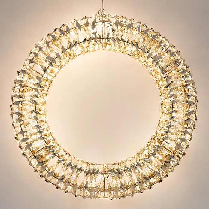 ECD Germany LED-Weihnachtsdekoleuchte Wandkranz Hängekranz Weihnachts Kranz Lichterkranz Dekorationskranz - 58 x 9 x 58 cm, Weiß, Netzbetrieben, LED - Runder Kristall-Kronleuchter mit warmen, funkelnden Lichtern, zum Aufhängen.
