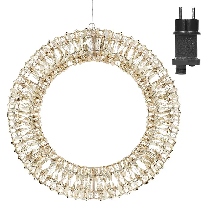 ECD Germany LED-Weihnachtsdekoleuchte Wandkranz Hängekranz Weihnachts Kranz Lichterkranz Dekorationskranz - 58 x 9 x 58 cm, Weiß, Netzbetrieben, LED - Champagnerfarbener, facettierter Deko-Kranz mit schwarzem Stromstecker.