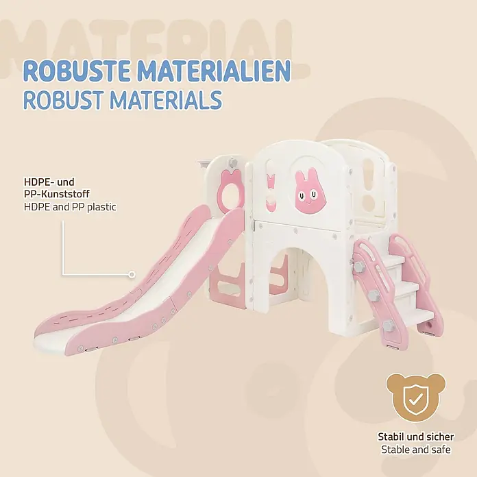 ECD Germany Rutsche - B x L: 134,5 x 162 cm, Kunststoff, Weiß, Rosa - Rosa-weiße Kinderrutsche aus robustem HDPE- und PP-Kunststoff, stabil und sicher.