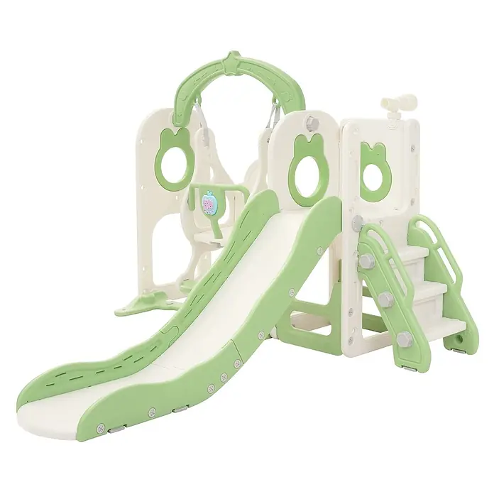 ECD Germany Rutsche - Kunststoff, Weiß, Grün - Creme-grüner Kunststoff-Kinderspielplatz mit Rutsche, Schaukel und Kletterstufen.