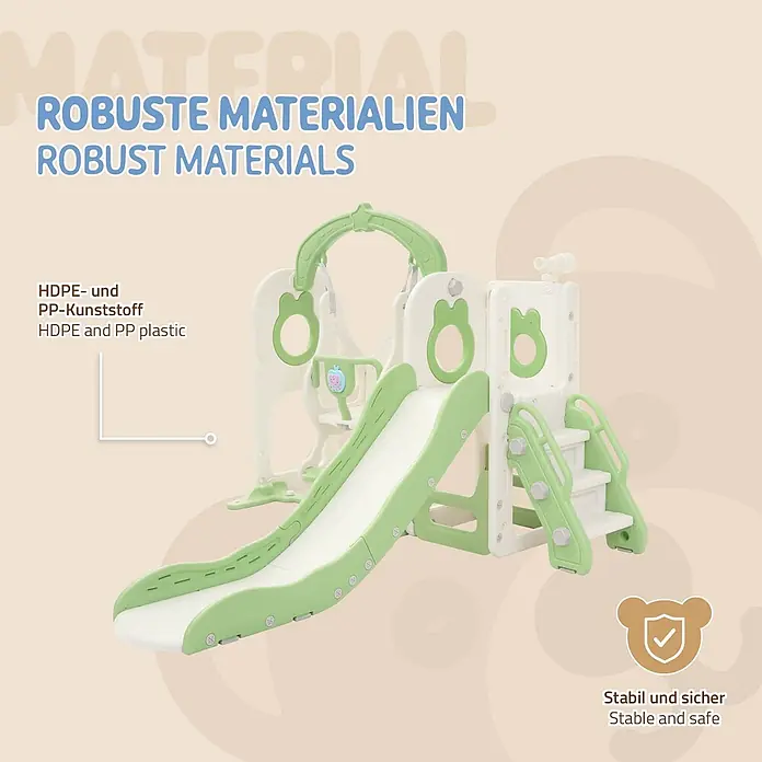 ECD Germany Rutsche - Kunststoff, Weiß, Grün - Grün-weißes Kinderspielset aus HDPE und PP-Kunststoff mit Rutsche und Schaukel, robust und sicher.