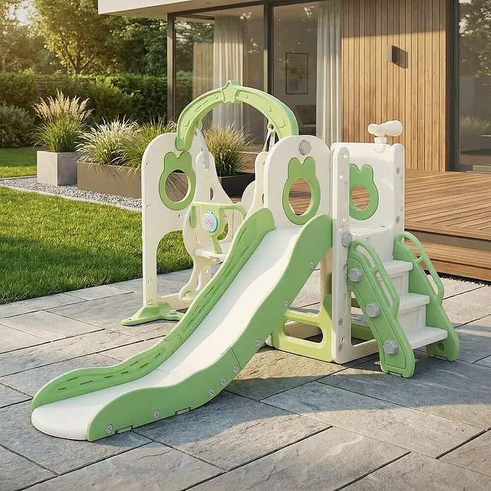 ECD Germany Rutsche - Kunststoff, Weiß, Grün - Grün-weißes Kinderspielset mit Rutsche und Schaukel, für den Außenbereich im Garten.