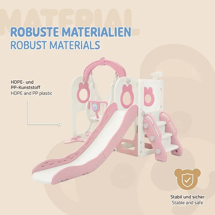 ECD Germany Rutsche - Kunststoff, Weiß, Rosa - Rosa-weißes Kinderrutschbahn- und Schaukelset aus robustem HDPE- und PP-Kunststoff. Stabil und sicher.