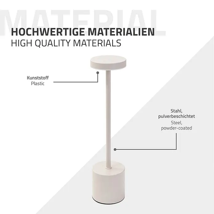 ML-Design LED-Tischleuchte rund Nachttischlampe Creme 3 Lichtfarben Tragbare Metall Led Lampe - Creme, Creme - Cremefarbene portable Lampe mit Kunststoffoberteil und pulverbeschichtetem Stahlschaft und -fuß.