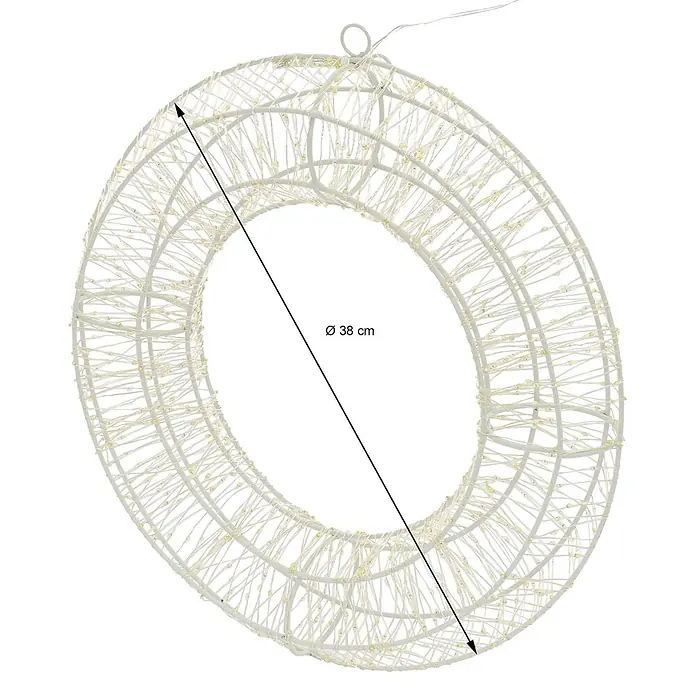 ECD Germany LED-Weihnachtsdekoleuchte Wandkranz Hängekranz Weihnachts Kranz Lichterkranz Dekorationskranz - Weiß, Netzbetrieben, LED - Weißer leuchtender Deko-Ring, 38 cm Durchmesser, mit warmweißen LEDs.