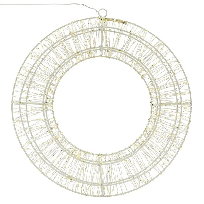 ECD Germany LED-Weihnachtsdekoleuchte Wandkranz Hängekranz Weihnachts Kranz Lichterkranz Dekorationskranz - Weiß, Netzbetrieben, LED - Weißer Metall-LED-Lichtring mit warmweißen Lichtern und Aufhängeschlaufe.