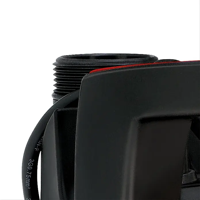 Einhell Schmutzwasserpumpe GE-DP 3925 ECO - 390 W, Max. Fördermenge: 10.000 l/h, Eintauchtiefe: 7 m - Schwarzer elektrischer Kabeleingang mit Gewindeanschluss, roter Dichtung und einem schwarzen 3G0.75mm² Kabel.