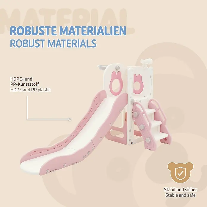 ECD Germany Rutsche Spielgerüst für Kinder ab 3 Jahren, Weiß-Rosa, Indoor&Outdoor Rutsche - B x L: 91 x 162 cm, Kunststoff, Weiß, Rosa - Robuste rosa-weiße Kinderrutsche aus HDPE- und PP-Kunststoff, stabil und sicher für spielerisches Vergnügen.