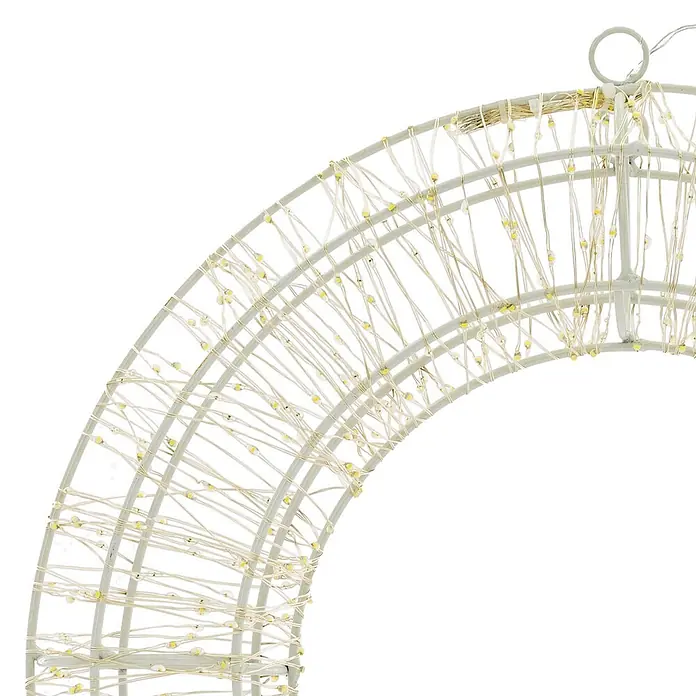 ECD Germany LED-Weihnachtsdekoleuchte Wandkranz Hängekranz Weihnachts Kranz Lichterkranz Dekorationskranz - Weiß, Netzbetrieben, LED - Weißer Metallrahmen mit warmweißer LED-Lichterkette, wahrscheinlich Teil einer festlichen Dekoration.