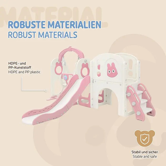 ECD Germany Rutsche - Kunststoff, Weiß, Rosa - Weiße und pinke Kinderspielstruktur mit Rutsche und Schaukel, aus robustem HDPE- und PP-Kunststoff, stabil und sicher.
